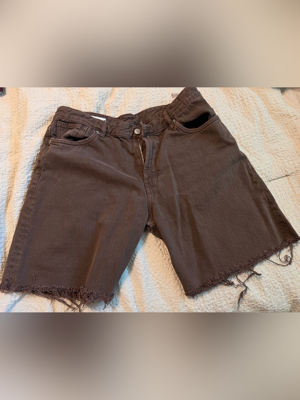Zara Women's Brown Frayed Hem Jean Shorts